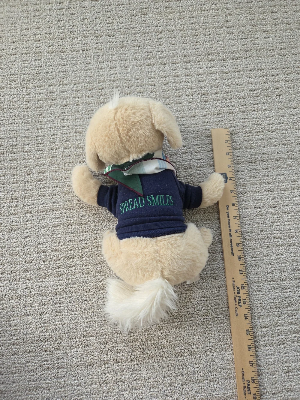 Plush Golden Retriever Dog Toy in Cream with Green Bandana